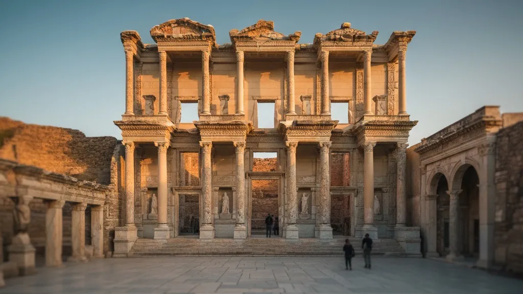 Efes Antik Kenti — Celsus Kütüphanesi, altın saatte